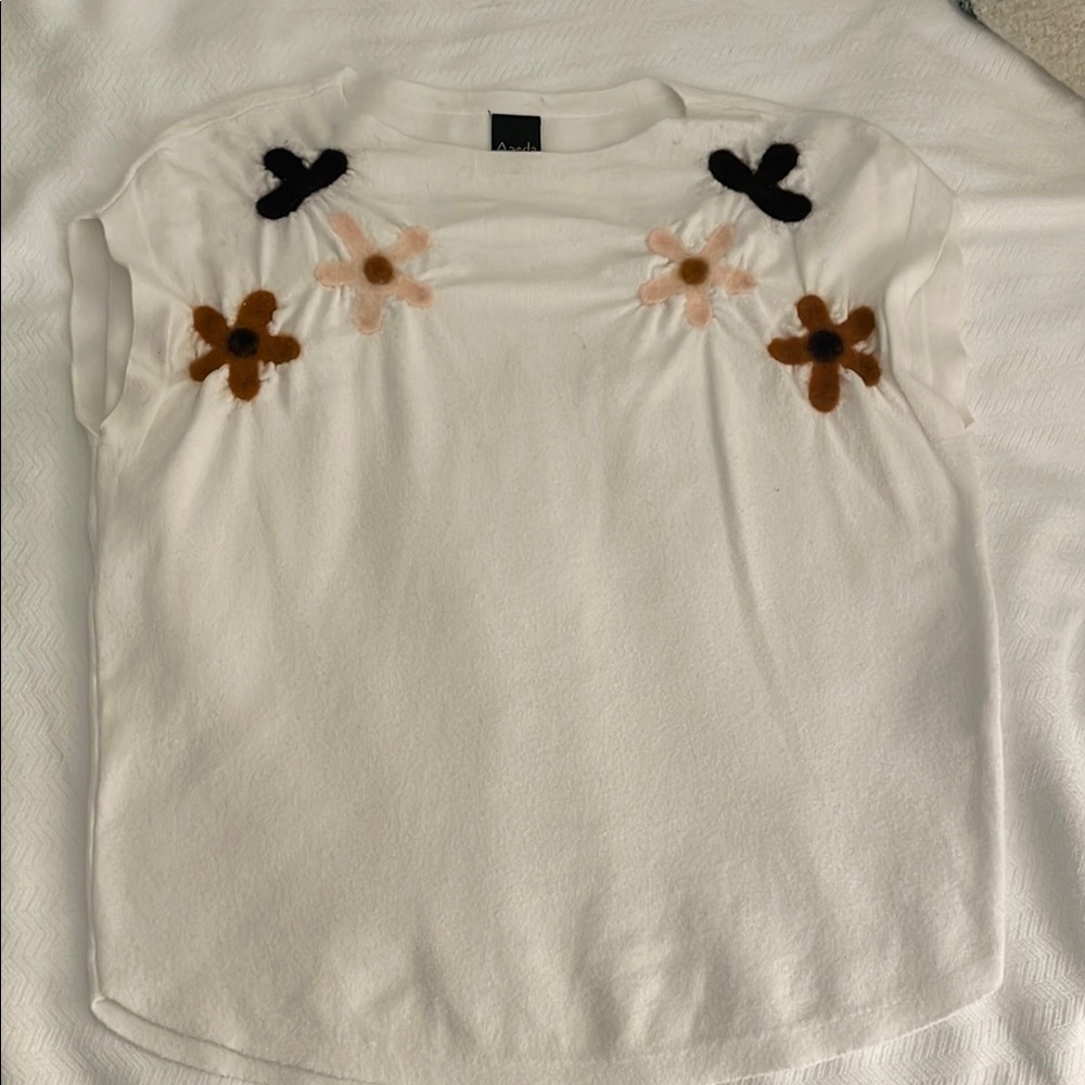 White and Brown Blouses with Embroidery and Ruffled Necklines